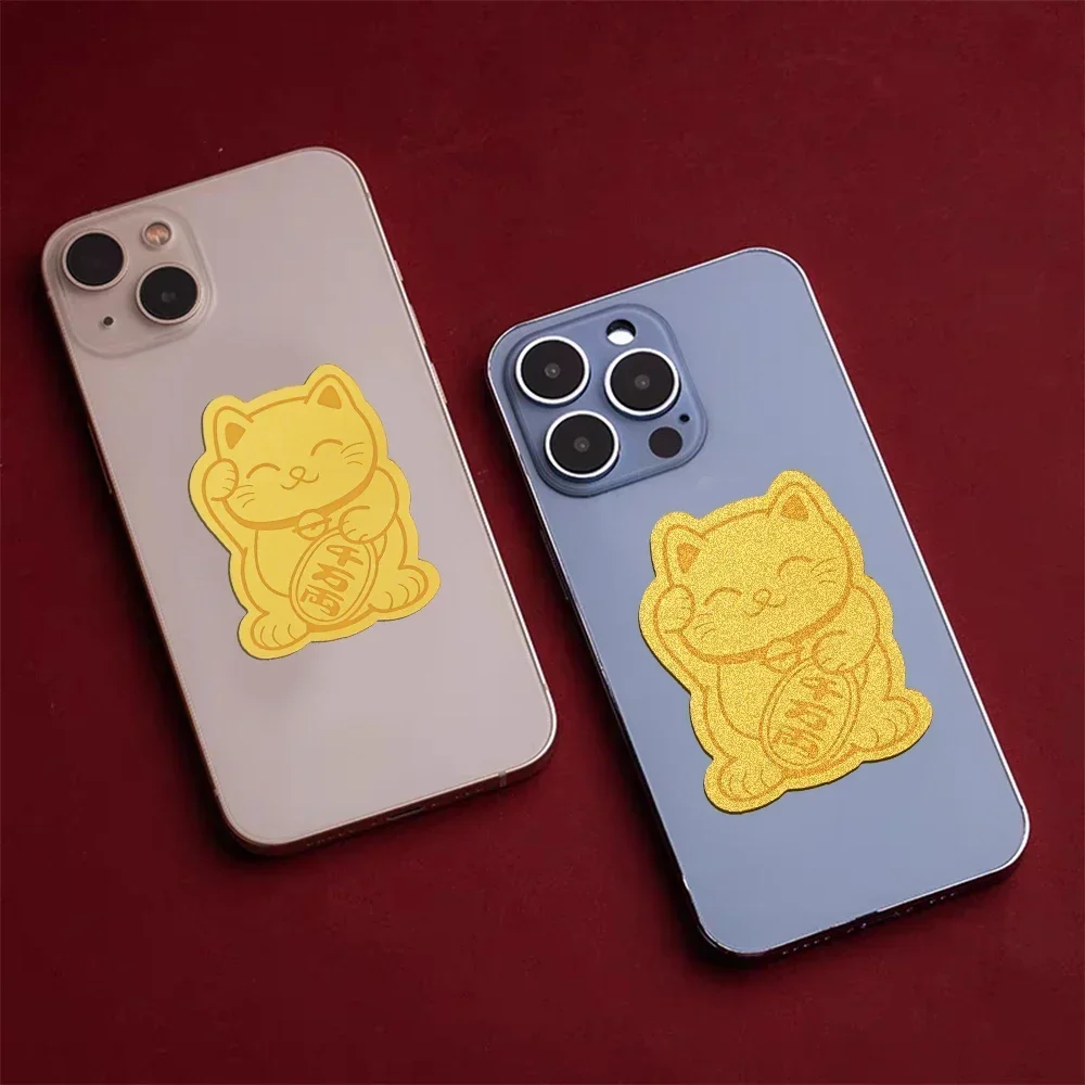 Smooth Matte Lucky Cat Gold Foil Mobile Phone Decoration New Year Stickers Lucky Cats DIY Self-adhesive Patch Sticker 2024 New