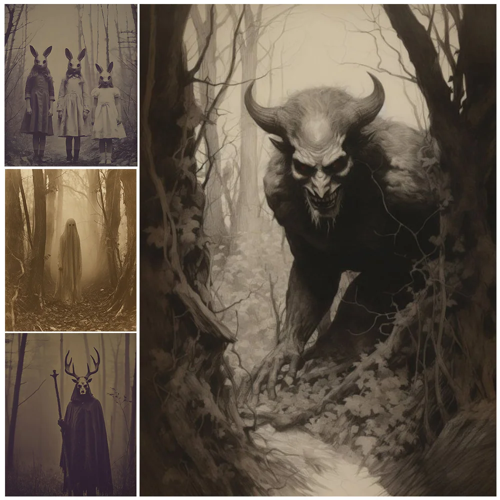 

Swamp People,Mysterious Hare,Ghost In The Forest,Horror Gothic Photo Wall Art Print,Occult Dark Wicca Art,Poster and Print Decor