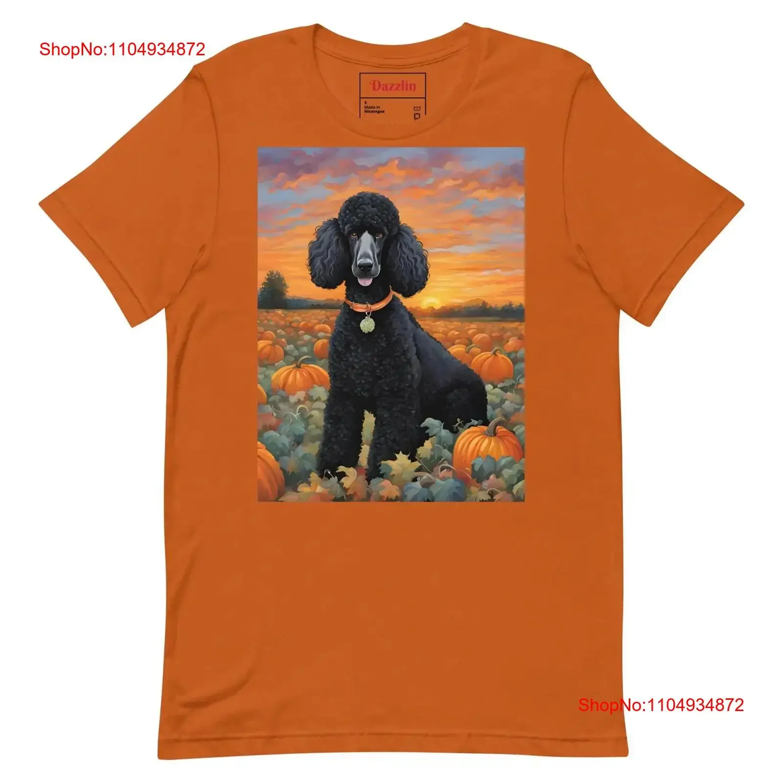 Camiseta negra estándar con parche de caniche en calabaza para adultos, ropa informal suave lavada vintage, Top gráfico de moda para uso diario