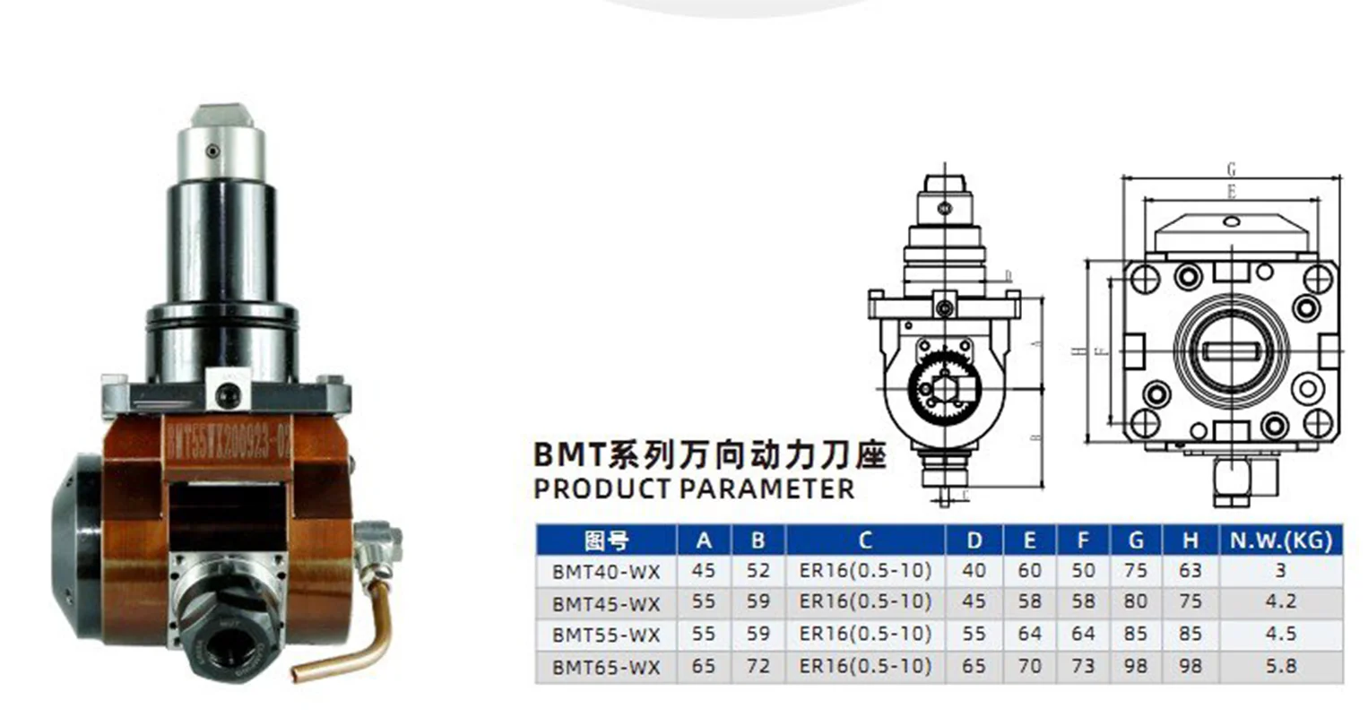 Universal Driven Tool Holder BMT40 BMT45 BMT55 BMT65 Adjustable Angle CNC Machine Tool Accessories