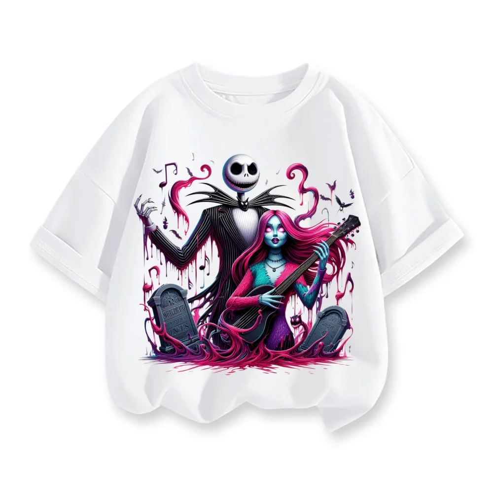 

Cheerful Summer The Nightmare Before Christmas Q-Version Cartoon T-shirts for Boys Girls Relaxing O-Neck Hip-Hop Fashion Wear
