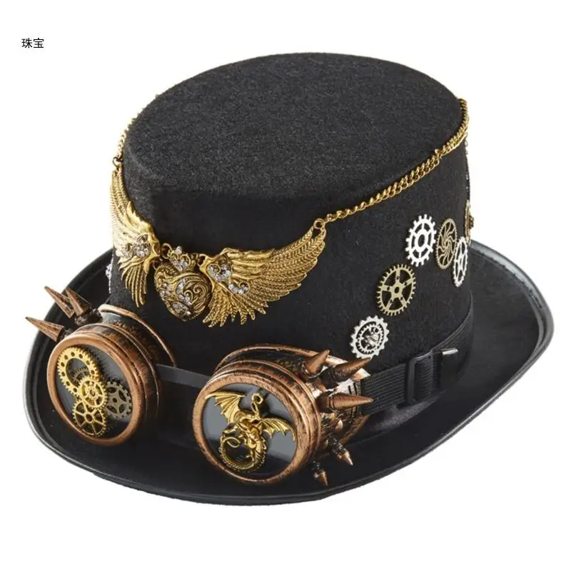 

X5QE Steampunk Top Hat With Goggles Steampunk Hat Steampunk Time Hat Steampunk Accessories Steampunk Bowler Hat