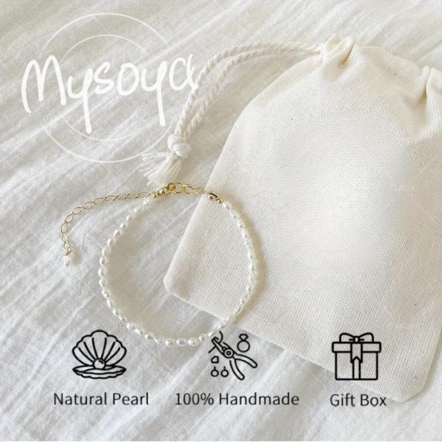 

Браслет MYSOYA из белого пресноводного жемчуга в форме риса и барокко, жемчужины 5 мм, с подарочной коробкой, для него/для нее, на день рождения/свадьбу, ювелирное украшение