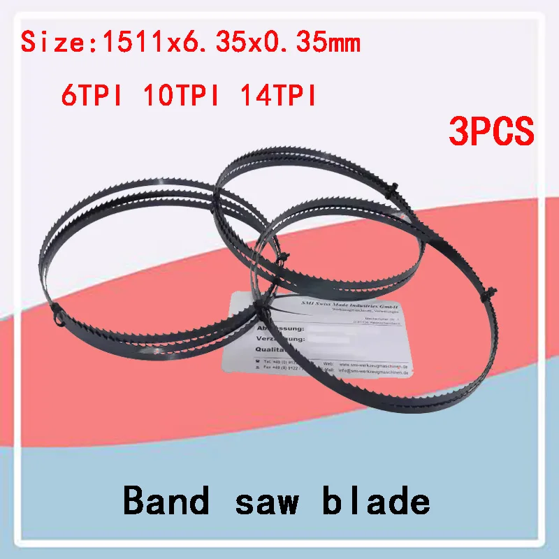3pcs Wood Bandsaw Blade 1511x6.35x0.35 6T 10T 14T TPI to fit Black  Decker DN330 DN339 DeWalt DW100 Inca Euro 205 NuTool HBS230