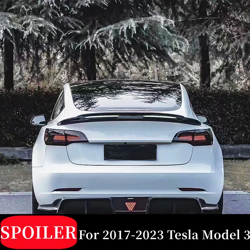 

For 2017 18 19 20 21 22 23 Tesla Model 3 Carbon Fibe Car Rear Trunk Lid Lip Spoiler Wings BodyKit Tuning Exterior Accessories