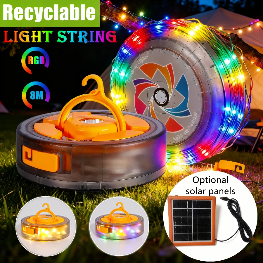 Optional Solar 8M RGB Recyclable Camping Light String 1500mAh Warm Atmosphere String Light Outdoor Tent Light Strip Decorative
