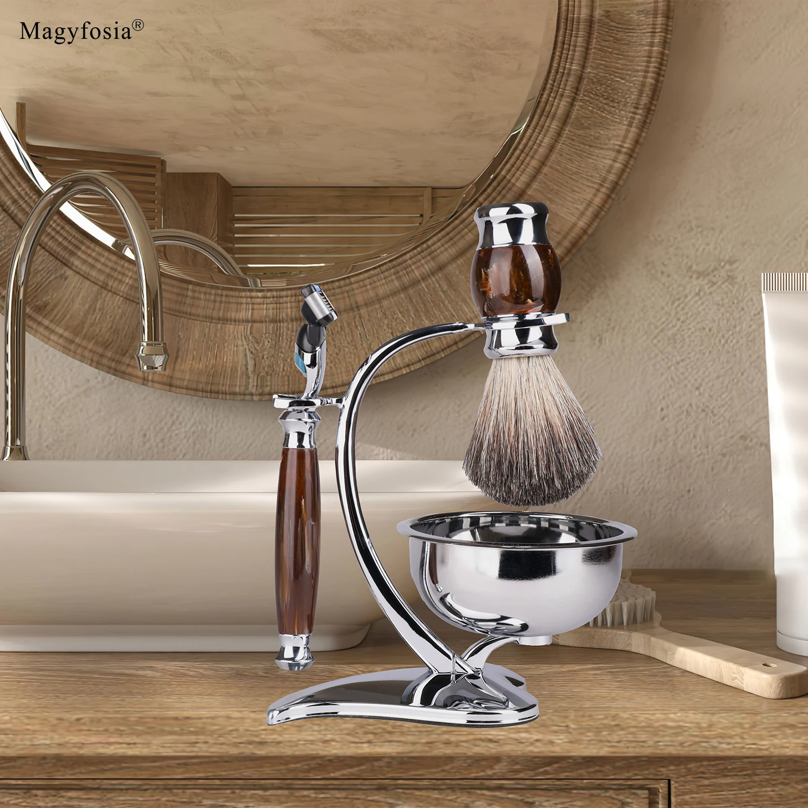 

Magyfosia Luxury Men's Shaving Kit with 5-Blade Safety Razor Badger Hair Brush - Smooth Shave Set for Holiday Gift
