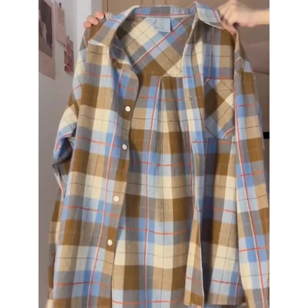 Women\'s Plaid Blouse Long Sleeve Check Shirt Green Pink Tops Female Basic Cheap Women\'s Korean Fashion Reviews Many Clothes