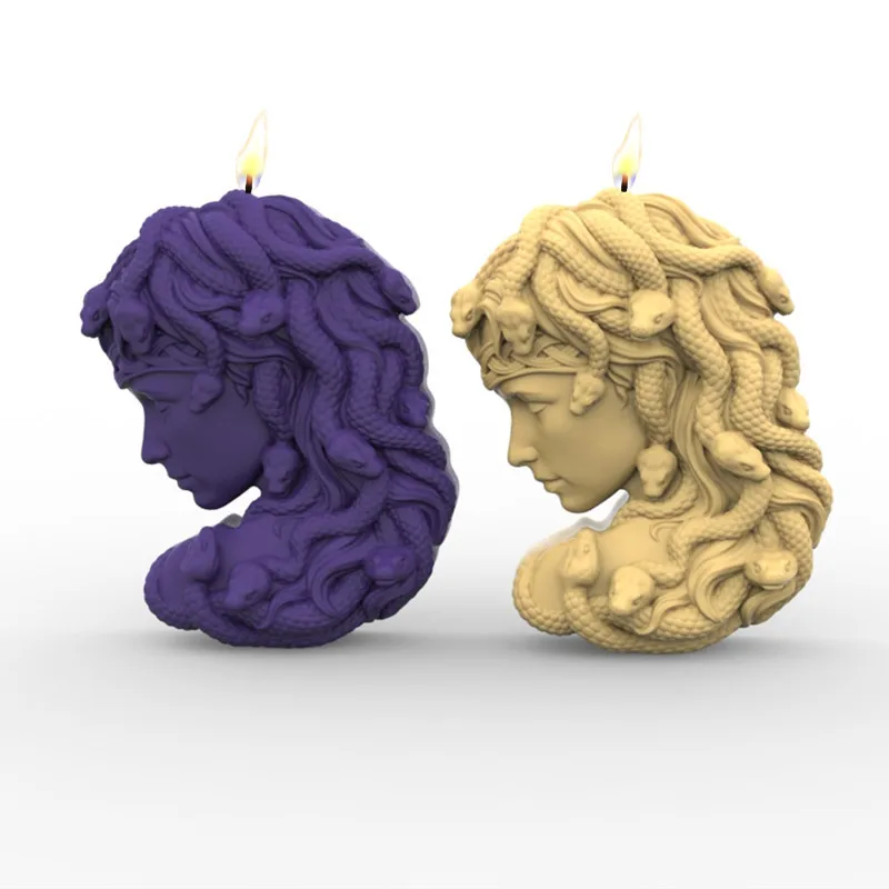 Greek Sculpture Face Snake Hair Medusa Candle Silicone Mold Plaster Sculpture Casting Wax Mold Handicraft Making Home Decoration