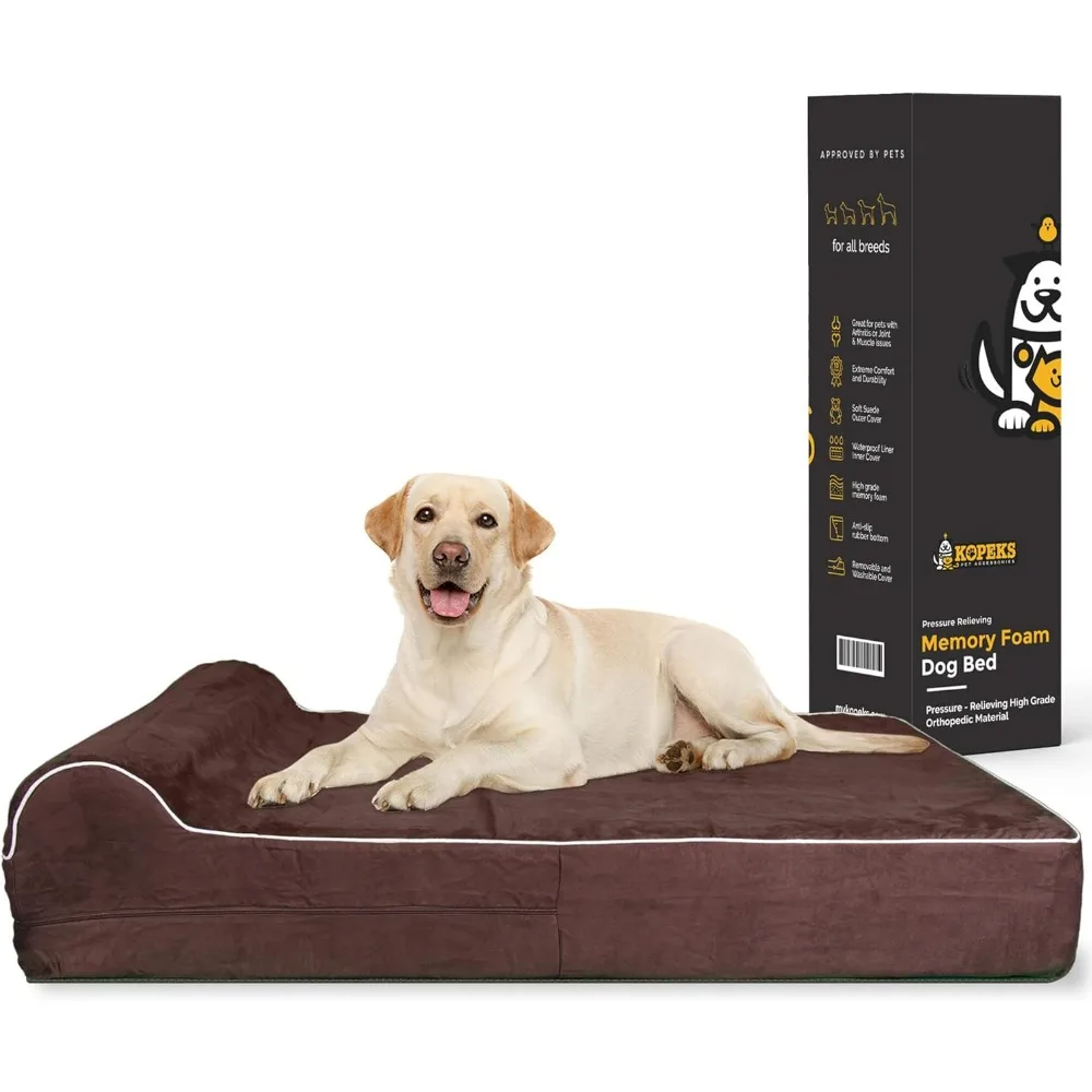 

Jumbo Orthopedic-7-inch Thick Memory Foam Pet Bed with Pillow - Removable Cover, Anti-Slip Bottom-Free Waterproof Liner Included