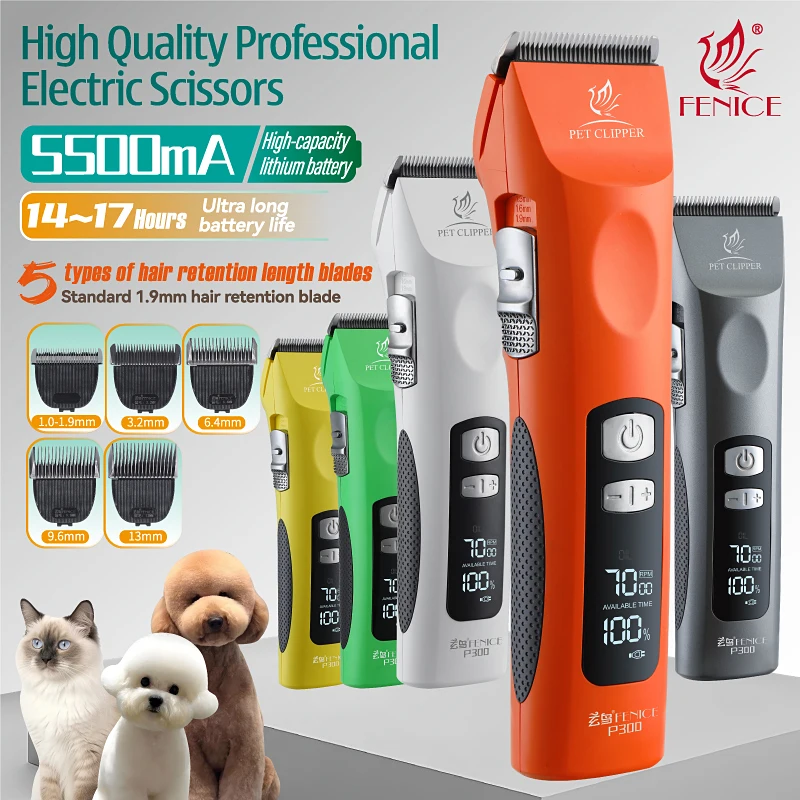 Fenice New Red Cutting Machine 5500mA Capacity Cordless LCD Screen Rechargeable Low noise Electric Clippers for Cats/Dogs Hairs