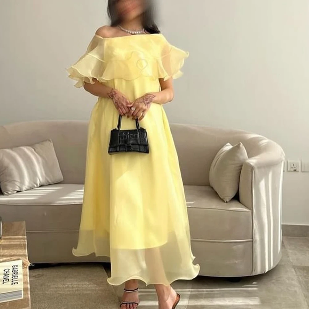 

Off the Shoulder Half Sleeves Straight Organza Tea Length Pleats Saudi Evening Dresses Dresses For Formal Occasions Formal 2024