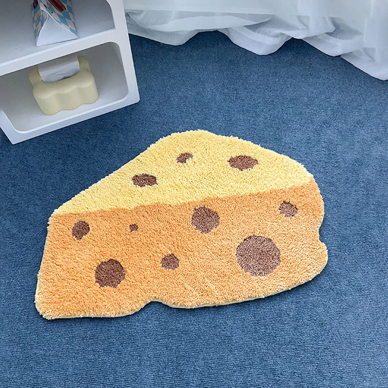 

Tufting Cheese Bathroom Mat Soft Cartoon Food Pad Living Room Carpet Anti-slip Hallway Rug Kawaii Home Nursery Decor 50x80cm