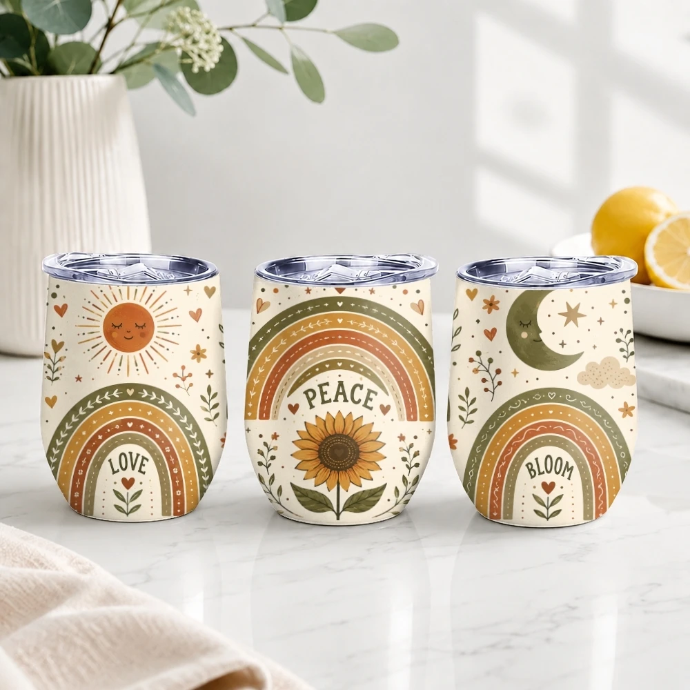 Sunflower Boho Positive Affirmation Vacuum Flasks Insulated with Lid Double Wall Vacuum Stainless Steel Cup Hot & Cold Drink Mug
