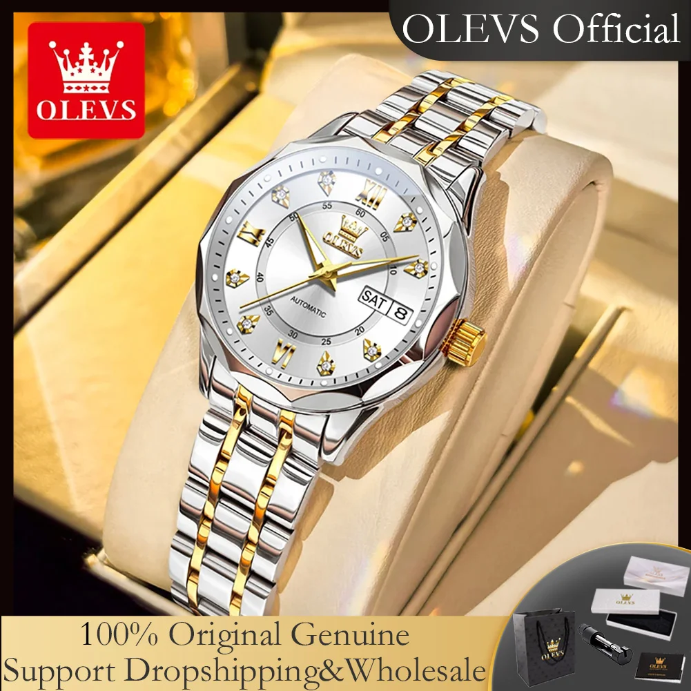 

OLEVS 6727 Women's Automatic Watches Dual Calenar Stainles Steel Waterproof Luminous Mechanical Wristwatch Luxury Ladies Watches