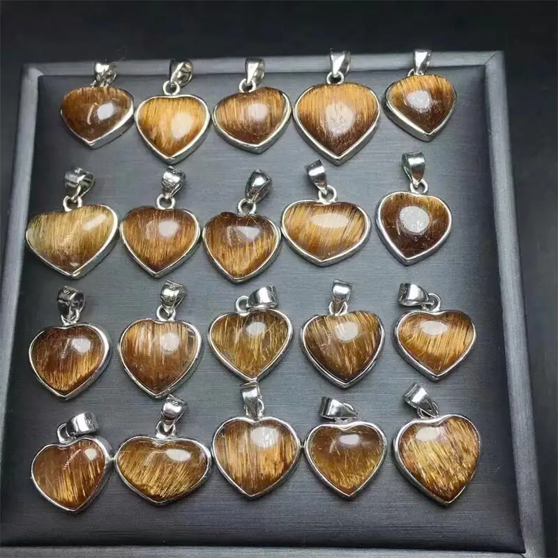 

S925 Natural Copper Rutilated Heart Pendant Crystal Polishing Mature Charm Jewelry Holiday Gift 1PCS