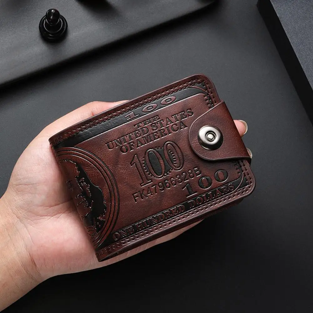 Vintage 100 US Dollar Pattern Men's Wallets Hasp Multi-Functional Leather Wallet Zipper Money Bag Daily Use image 6