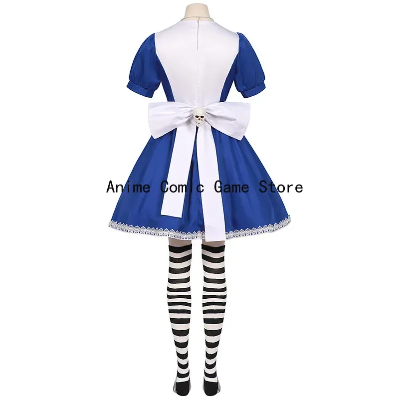 En Stock XS-XL Alice Madness Returns Cosplay collar peluca calcetines juego Alice vestido de sirvienta trajes de fiesta de Halloween para mujeres