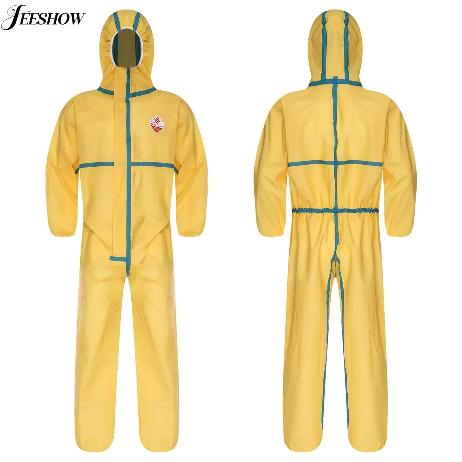 Adult Unisex Protective Hazmat Suit Waterproof Wear Resistant Hooded Coveralls Work Overalls for Lab Transport Spraying Paint