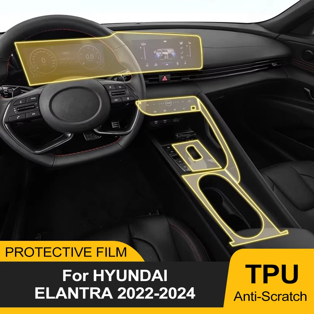 Transparent TPU PPF Film For Hyundai Elantra 2024 2023 2022 Accessories Interior Gear Panel Center Console Pre-cut PPF Cover