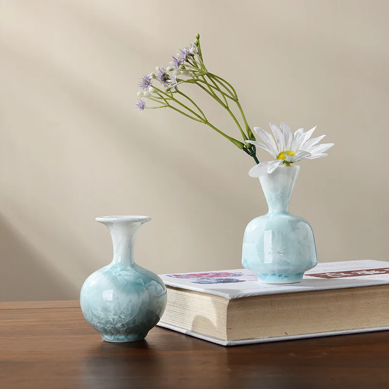 Ceramic Crystalline Glaze Gradient Vase Flower Holder Tea Room Coffee Shop Decor