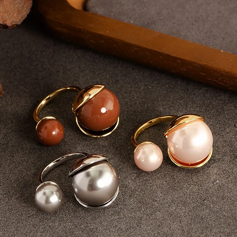 

Кольцо с жемчужной бусиной 4K2025 с эффектом сохранения цвета, экстравагантное, для женщин, роскошное, модное, высококачественное украшение для рук