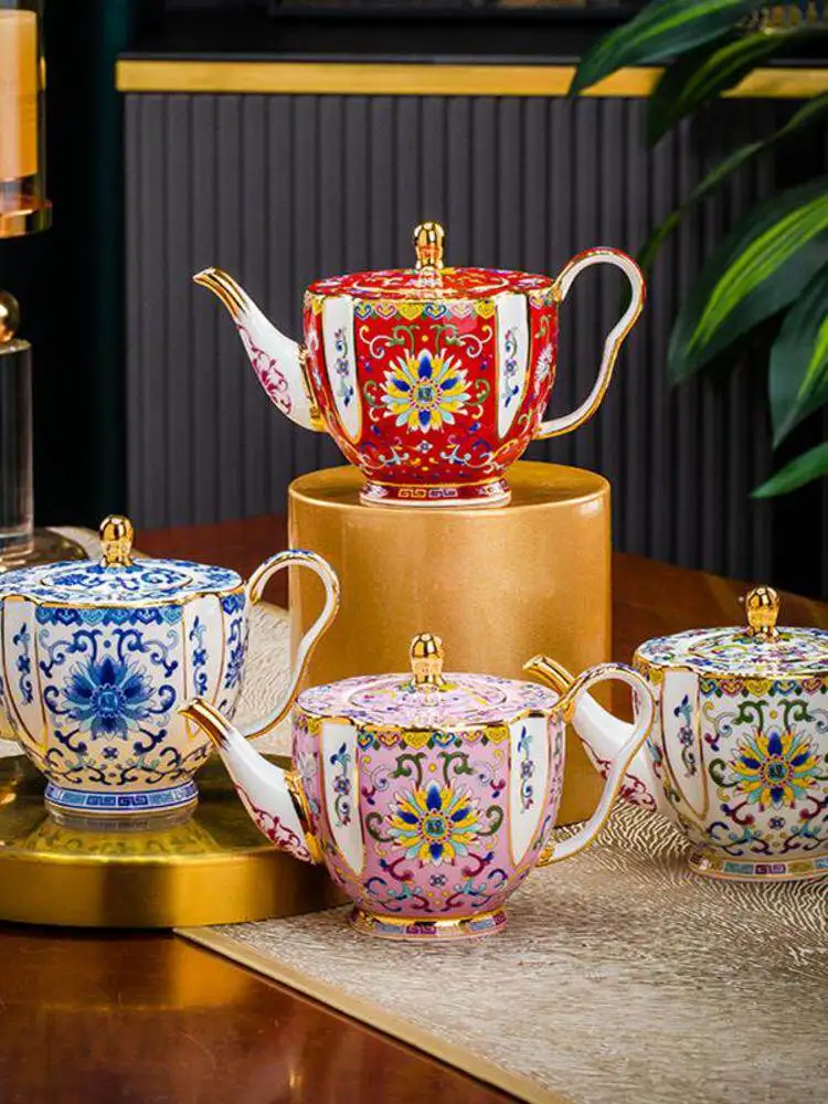 

Household bone china enamel teapot, cooling water kettle, palace ceramic high-end coffee pot, 400ML tea pot