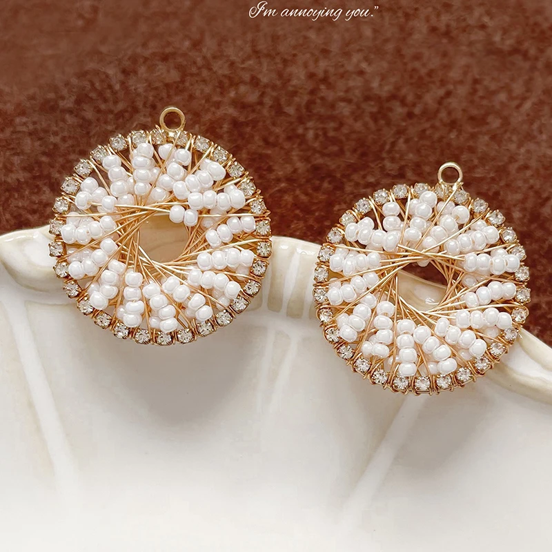 4pcs Copper Gold-plated Color-preserving Niche Light Luxury Pearl Woven Pendant Diy Earrings Accessories Charms