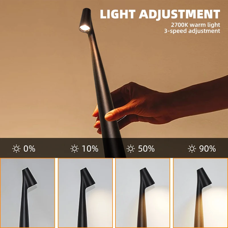Minimalist Rechargeable led Cordless Elegant Slim Conical Stem Portable Table Lamp Touch