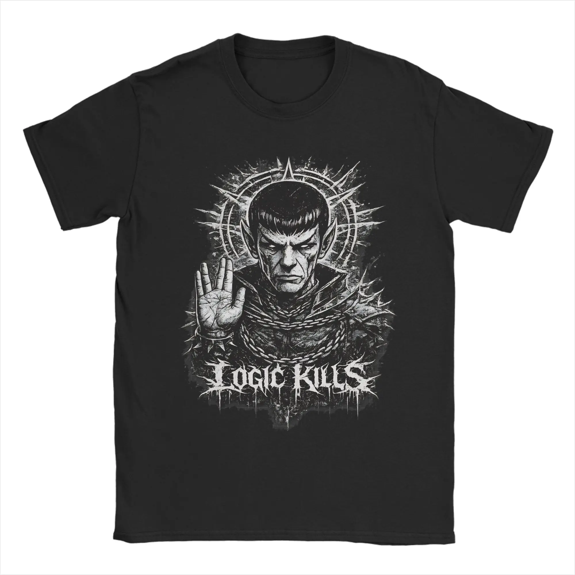 Vulcan Logic Kills Stars Treks T-Shirt Men  Vintage Pure Cotton Tee Shirt Crewneck Short Sleeve T Shirts Printing Clothes