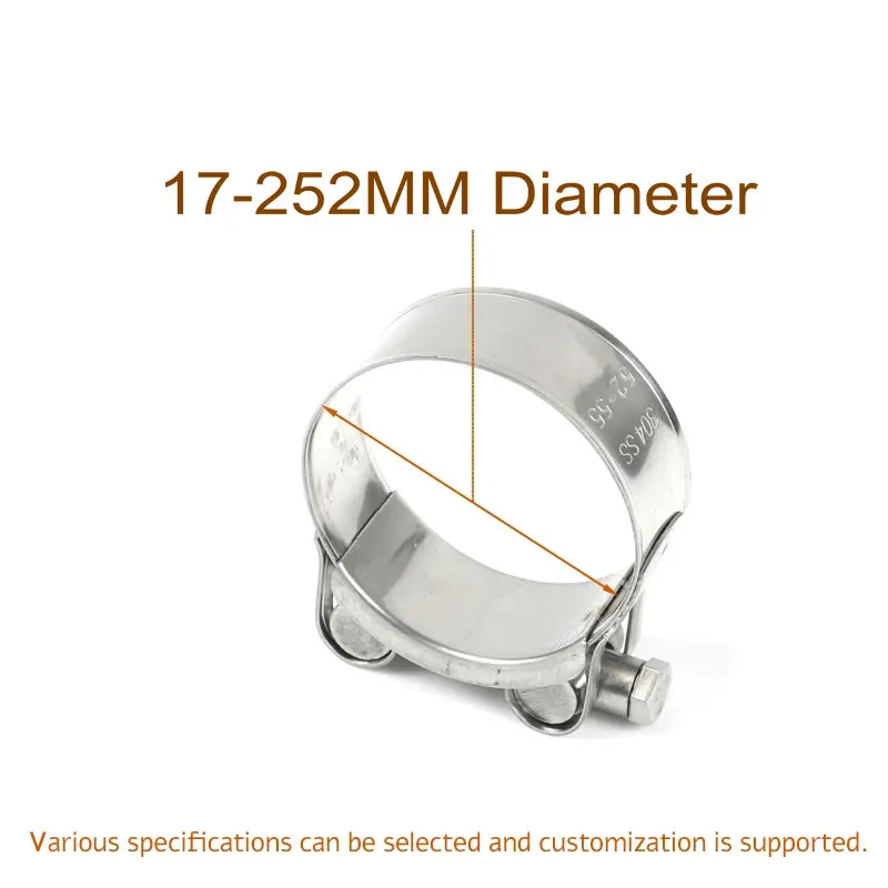 

Stainless Steel 304 Hose Clamp EU Standard 17-252mm Diameter Car Fuel Clips Fasteners for Circular Air Water Pipe