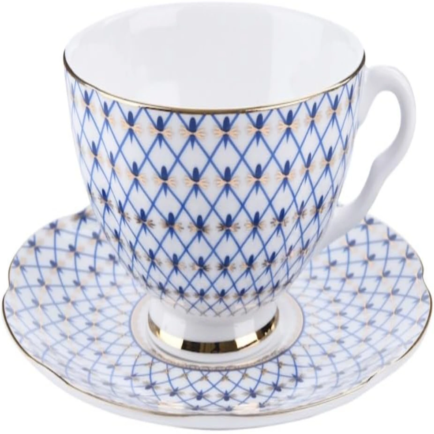 ea rituals, this exquisite bone china coffee mug and saucer set features a stunning blue grid design. Indulge in the luxury of s