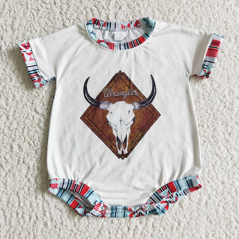 

Newborn Western Print Children Romper Bodysuit Baby Boy Bull Skull Short Sleeve Bubble Jumpsuit Kid Toddler Cow Unisex One-piece