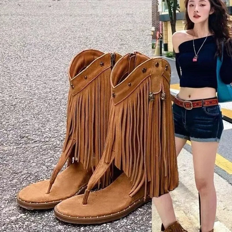Nuove scarpe con zeppa estive Punta tonda da donna Clip con punta laterale Cerniera morbida Rivetto per il viso Sandali antiscivolo resistenti all'usura