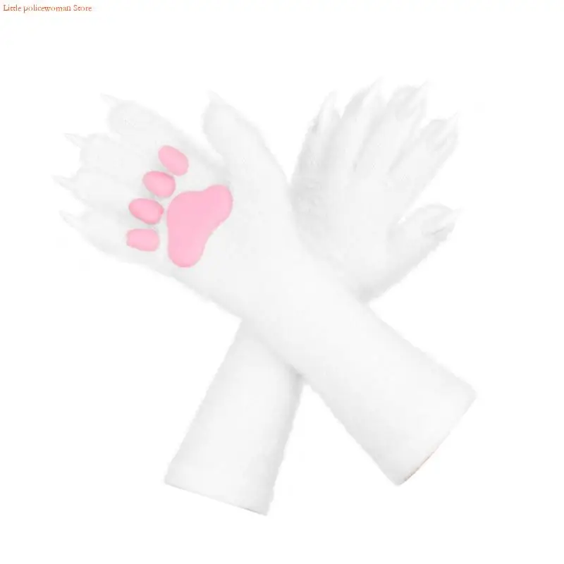 F92D Halloween Long Gloves Silicone Soft Plush Pad With Nails Adult Kids Cosplay Prop
