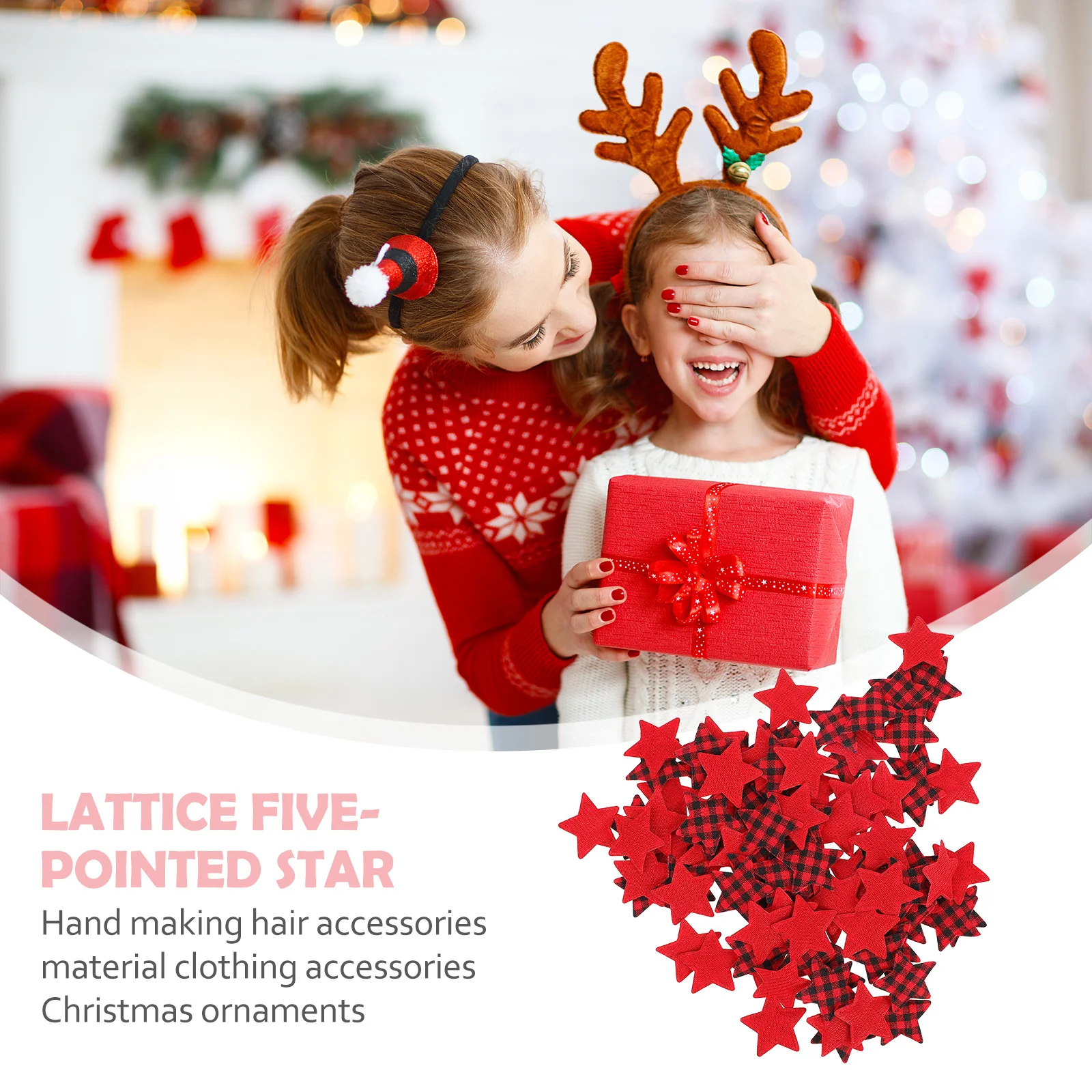 

100Pcs Christmas Star Ornament Five Pointed Plaid Lattice Cloth Decoration DIY Handcraft Material Christmas Star Ornament