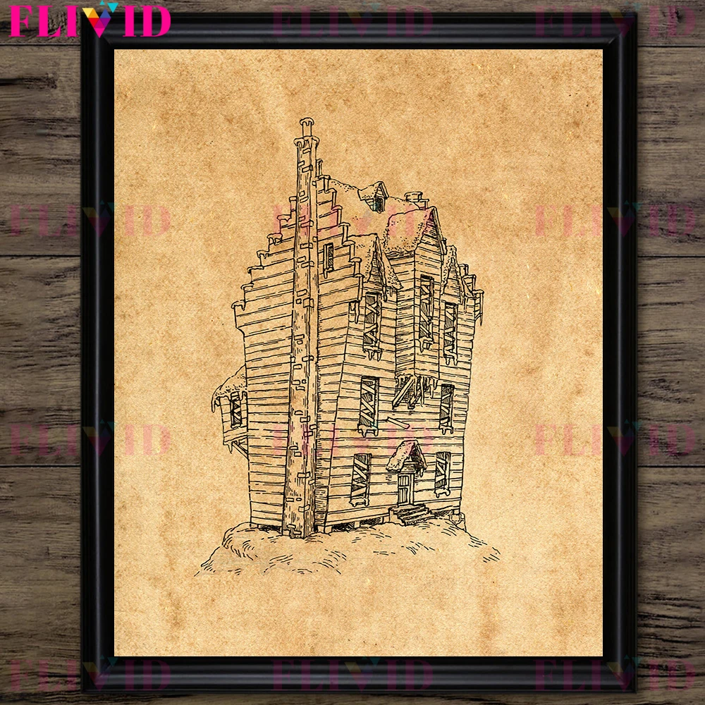 The House Of The Wizard And The Dwarf Abstract Wall Art Canvas Painting Magic Building Pencil Drawing Art Poster And Print Decor