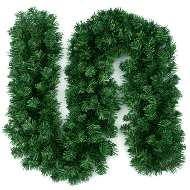 Green Artificial Christmas Garland, Poinsettia Flower Wreath, christmas Tree Rattan Hanging Ornament Decoration, 2.7m