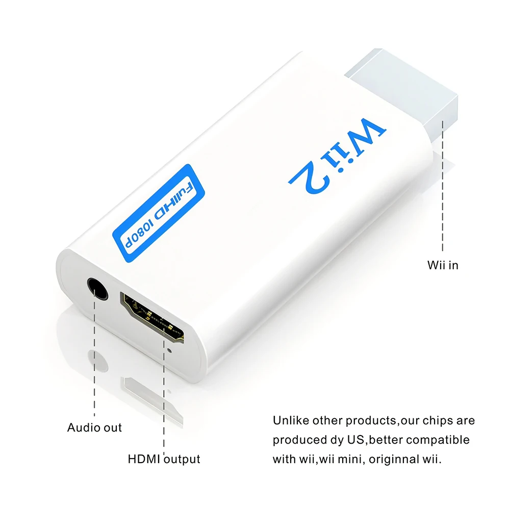 Full HD 1080P Wii to HDMI-compatible Converter Adapter Wii2HDMI-compatible Converter 3.5mm Audio for PC HDTV Monitor Display