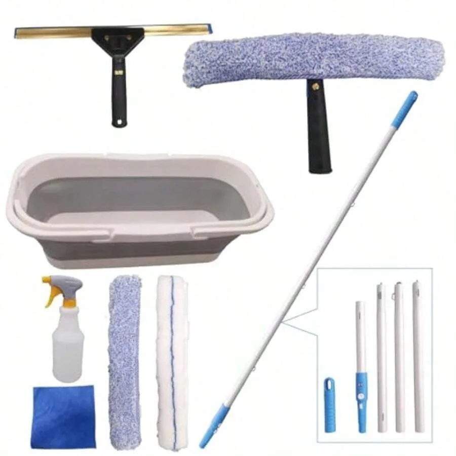 

Linlin Stationery Store Pro Window Cleaning Kit With Storage Bucket With 4 13 Inch Extension Rods Scrubber Spray Bottle Rag And