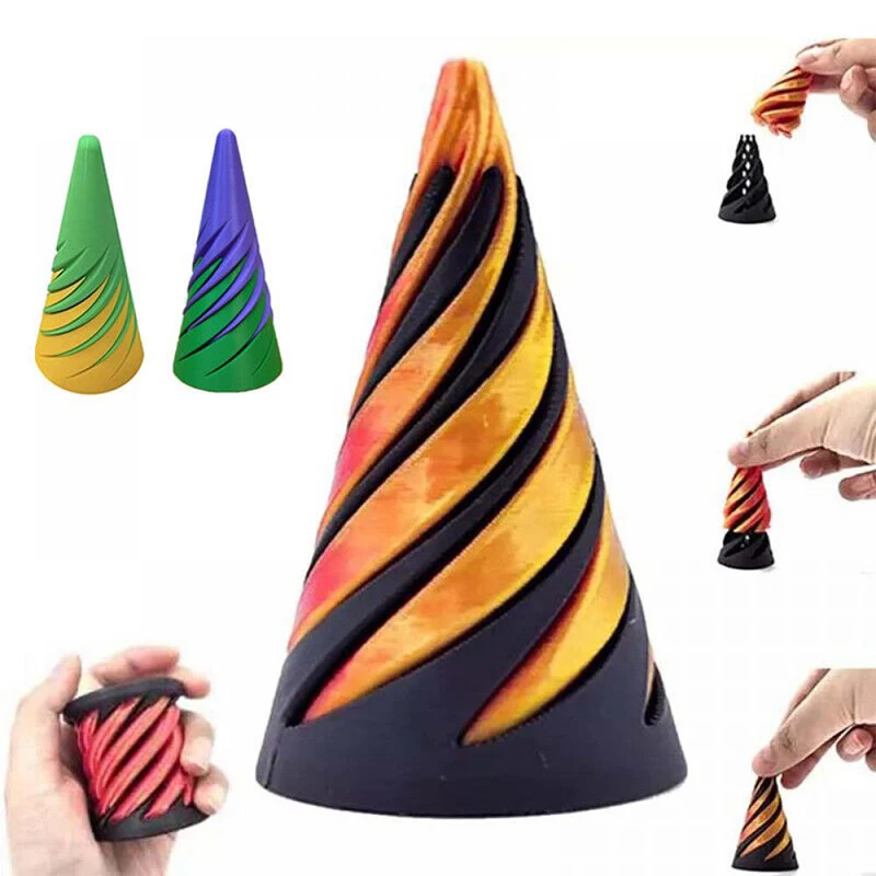 Zabawka ze spiralnym stożkiem z nadrukiem 3D Niezwykła piramida Przepuszczalna rzeźba Przejście przez piramidę Fidget Toy Mini Vortex Thread Illusion