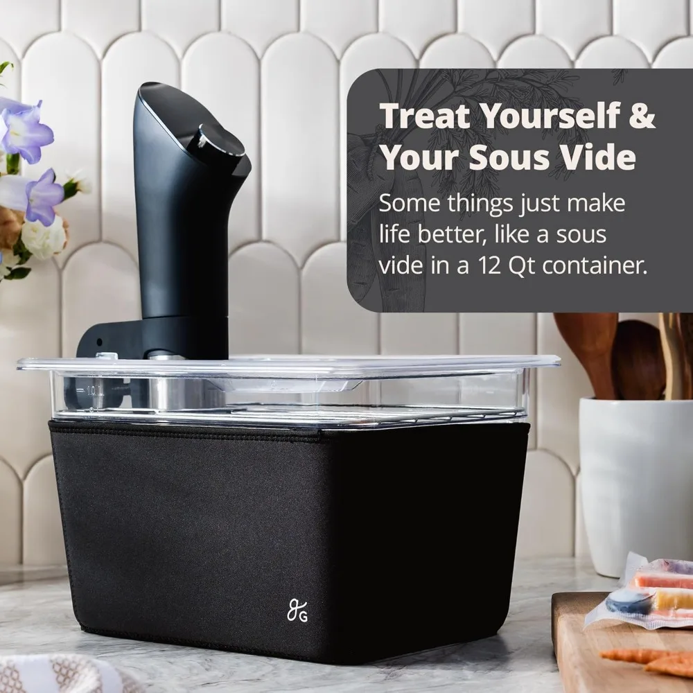 

Original Sous Vide Container 12 Qt with Stainless Steel Rack, Insulation Sleeve, and Lid, (Onyx Black)