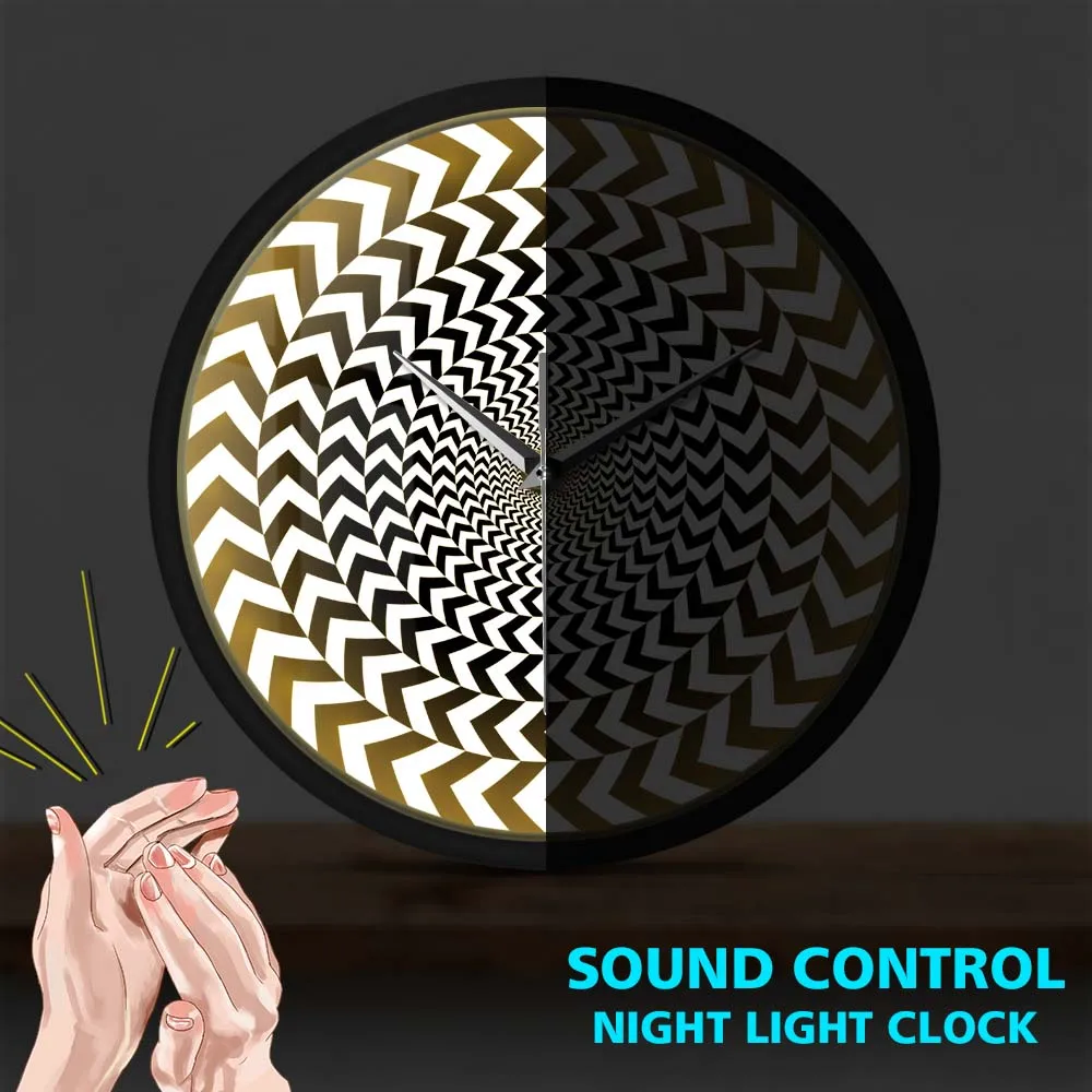 Spiral Geometric Optical Illusion Metal Frame Wall Clock Hypnotic Black And White 3D Vision Silent Wall Watch For Living Room