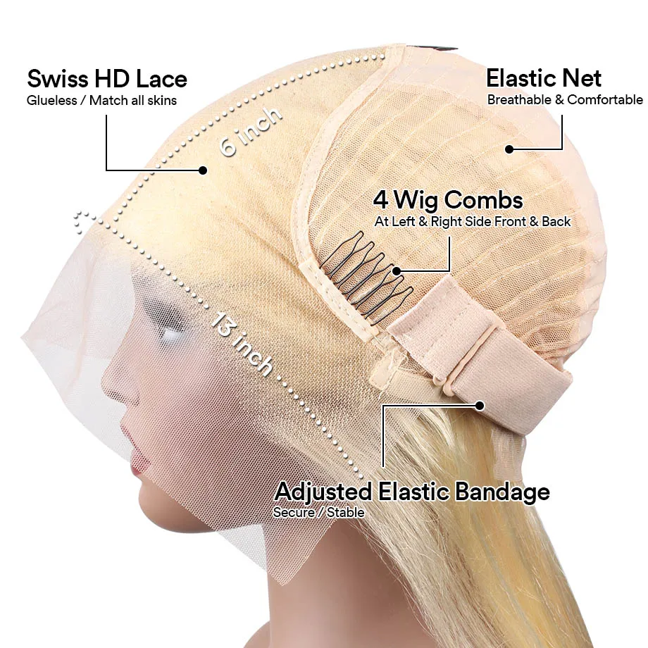 613 الدانتيل الجبهة شقراء 13X6 HD الدانتيل الشفاف الجبهة 220% الكثافة الباروكات شعر الإنسان شقراء مستقيم الدانتيل الباروكة الأمامية قبل قطعها