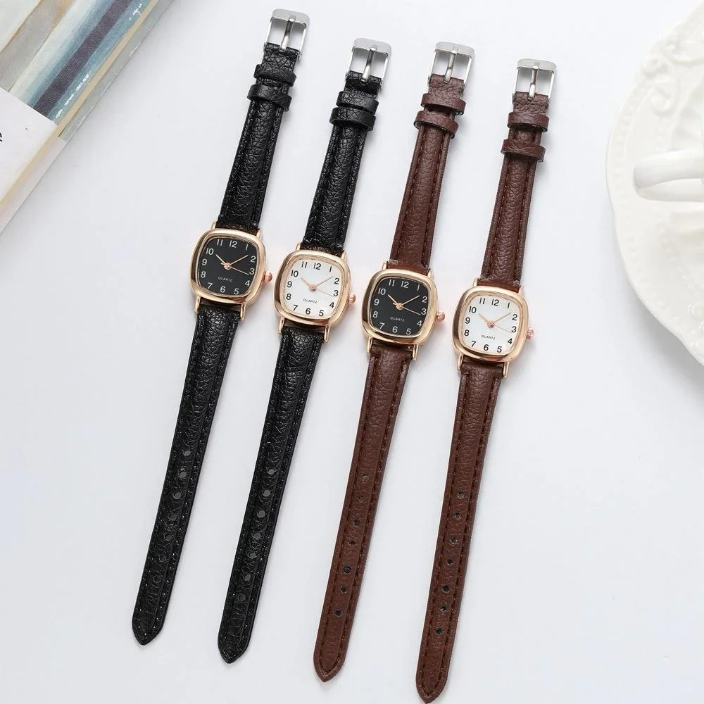 Kegllect Square Women Simple Small Dial Student Watches Vintage Belt Quartz Wristwatch