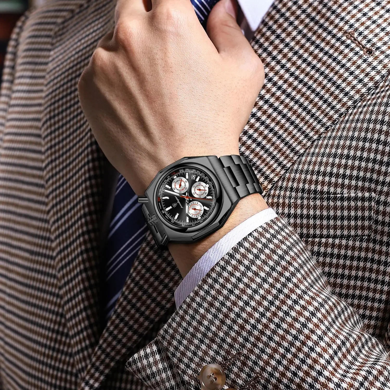 POEDAGAR الفاخرة كوارتز رجل ساعة اليد الفولاذ المقاوم للصدأ مقاوم للماء مضيئة ساعة رجالية كرونوغراف تاريخ موضة ساعات رجالية Reloj