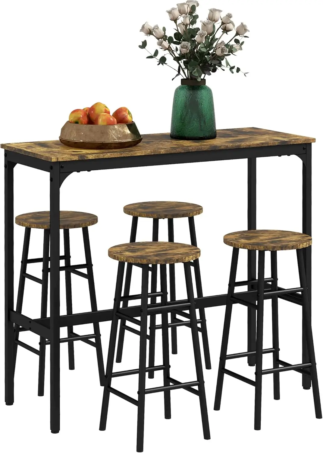 

Bar Table Set For 4, Industrial High Top Table With Bar Stools, 5-Piece Small Kitchen Table And Chairs For Pub, Dining Room,