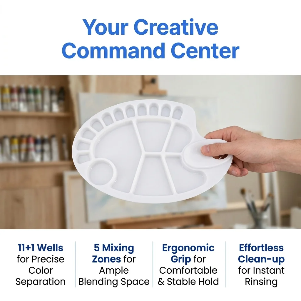 White Plastic Paint Palette, Mixing Tray for Watercolor Acrylic Oil, Non-Stick Art Supplies for Artists & Students