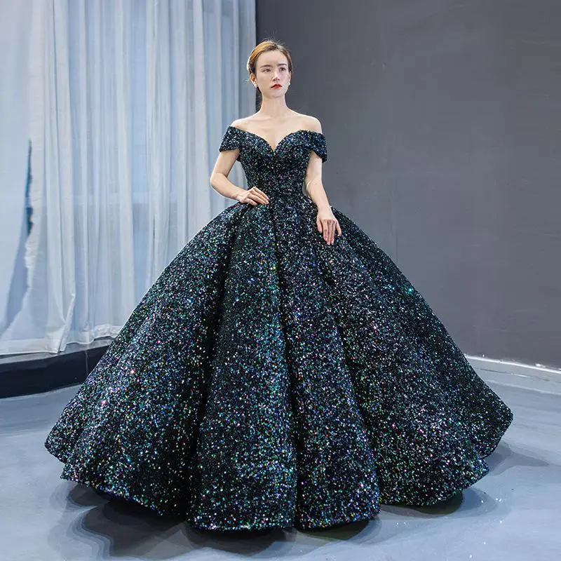 Uit De Schouder Baljurk Quinceanera Jurken Sequin Party Prom Dress Vestidos De 15 Anos 2018