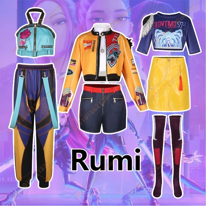 

2025 высококачественный аниме KPop Rumi, карнавальный костюм, парик для женщин и девочек, Хэллоуин, карнавал, комиксов, вечерние наряды для ролевых игр, MINISO